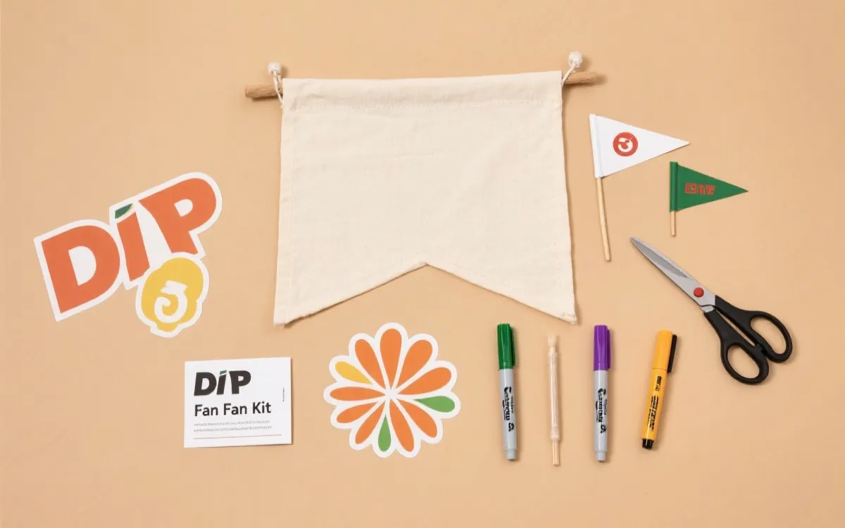 桌面摆放的定制应援横幅与DIY套件，温暖的室内观赛布置