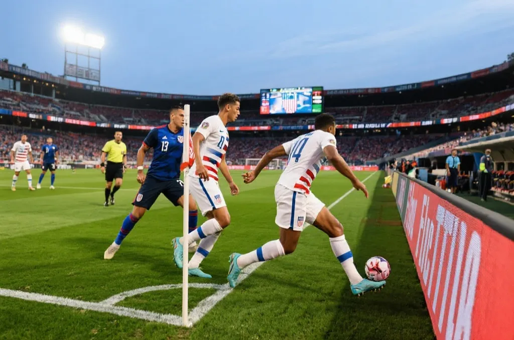 美国队球员前场逼抢和争抢球权的比赛瞬间